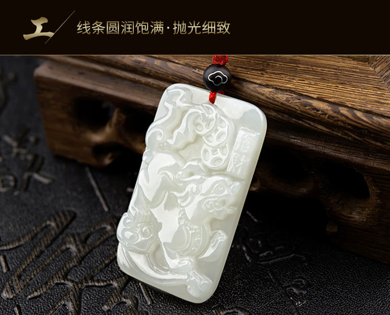 Natural Hetian Jade Pixiu Pendant for Men and Women - White Jade with Certificate (4-8)
