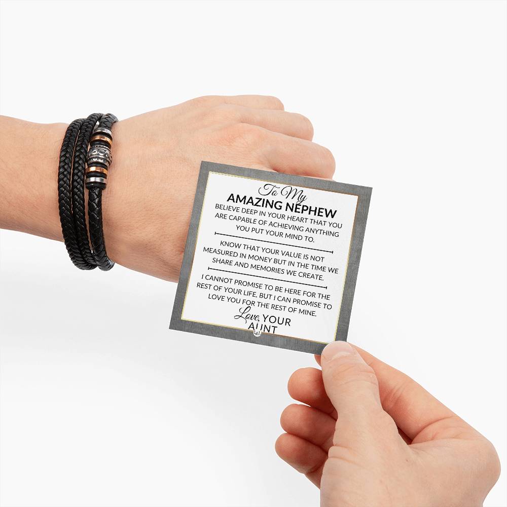 Nephew Gift From Aunt - Inspirational Mens Braided Leather Bracelet