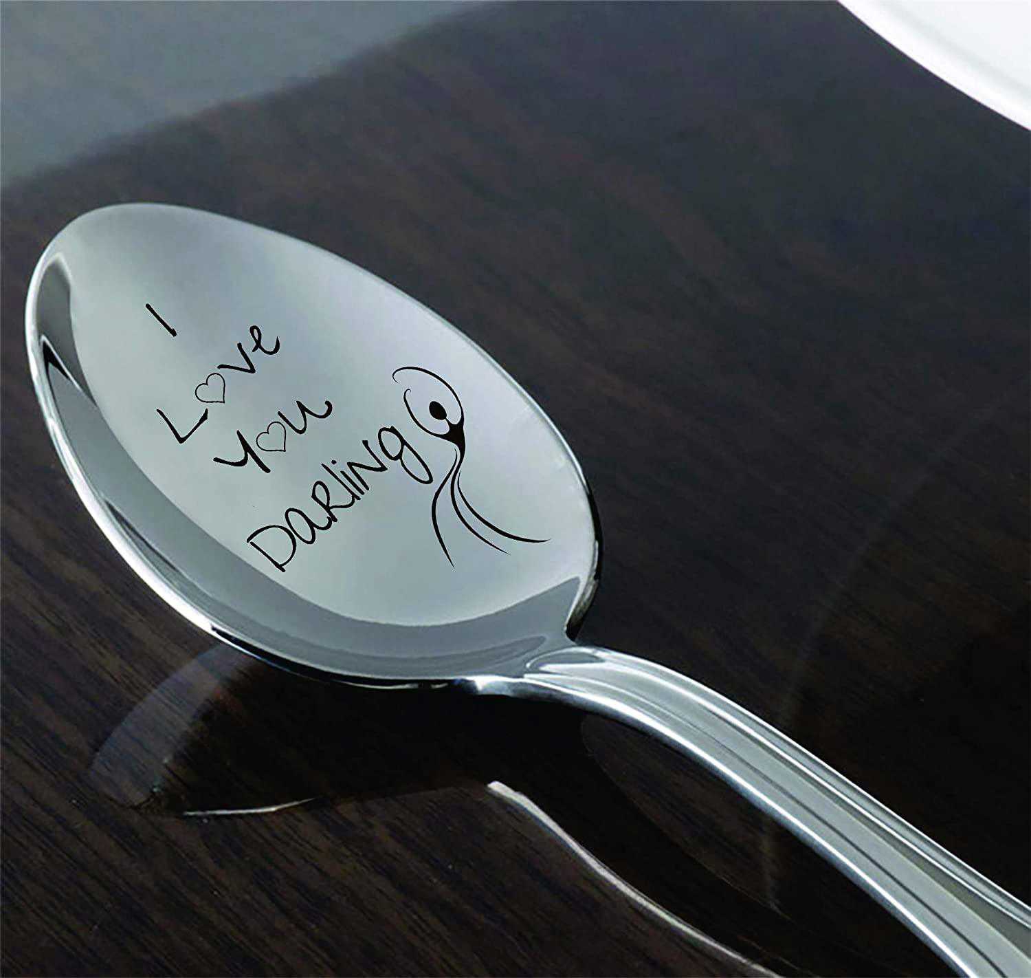 I Love You Darling With Dancing Girl - Engraved Silverware Spoon - Cute Anniversary & Wedding Gift