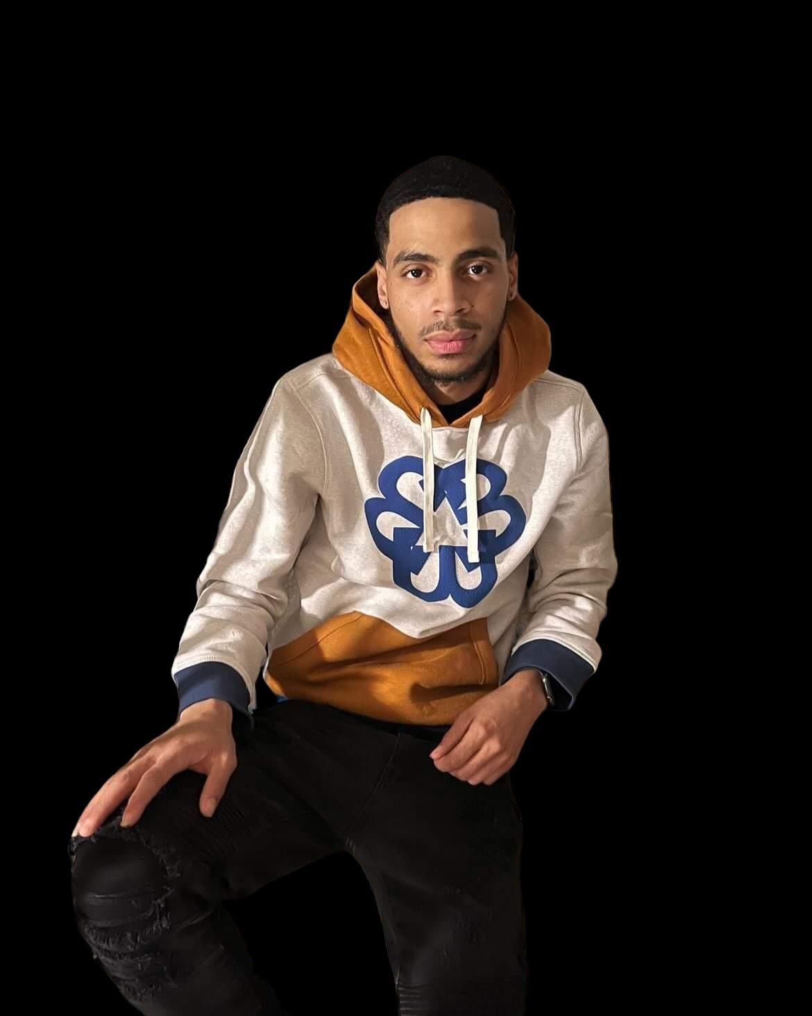 Lifestyle Pyramid Colorblock Hoodie - Blue White and Gold with Navy Blue BTC Logo