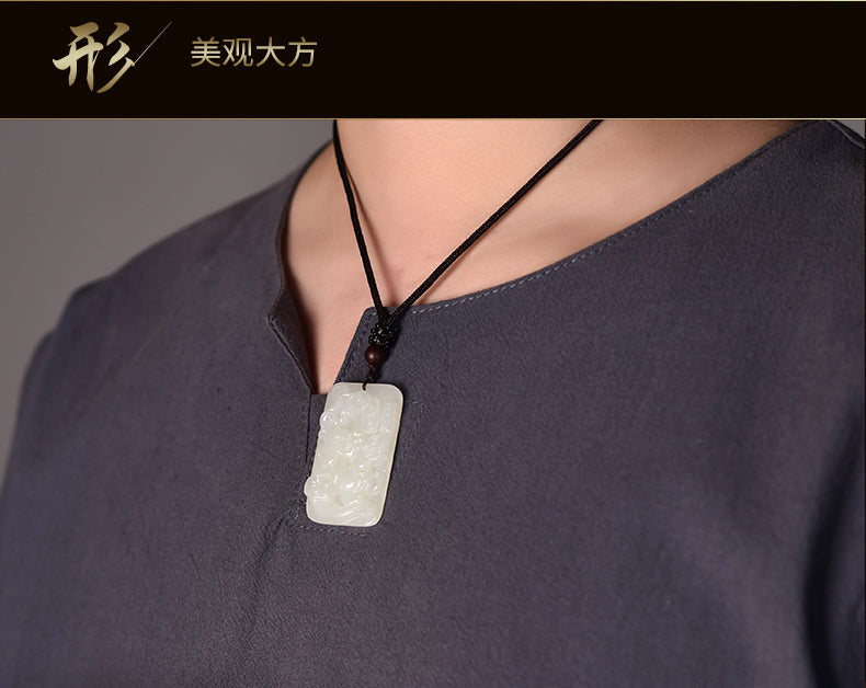 Natural Hetian Jade Pixiu Pendant for Men and Women - White Jade with Certificate (4-8)