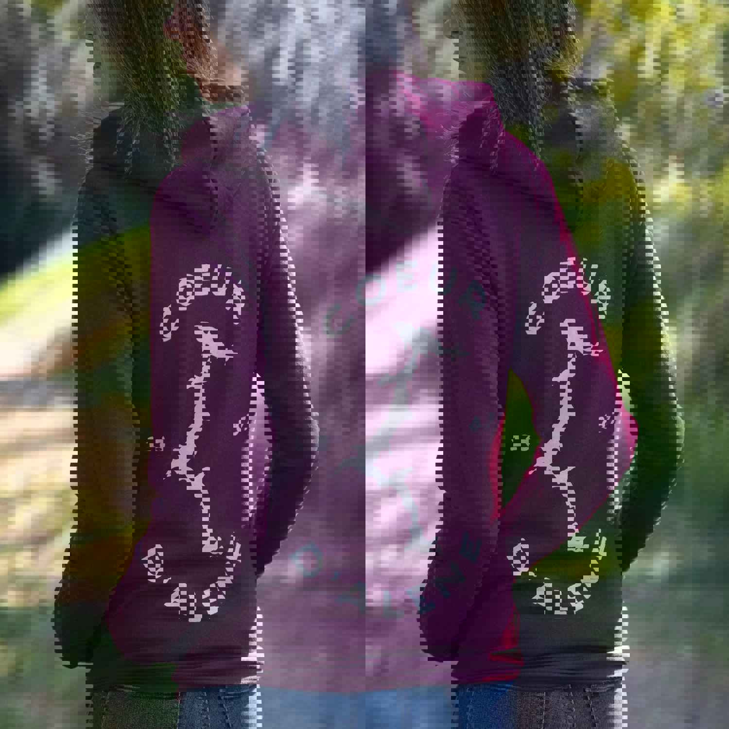 CDA Idaho Logo 1887 Lake Maroon Zip Hoodie