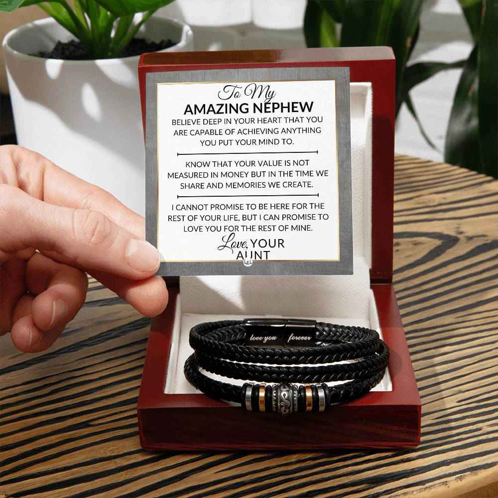 Nephew Gift From Aunt - Inspirational Mens Braided Leather Bracelet