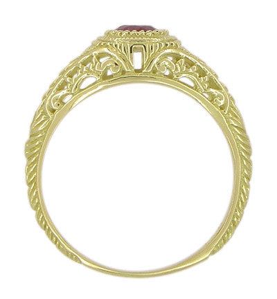 1920s Art Deco Yellow Gold Ruby Filigree Engagement Ring with Side Diamonds
