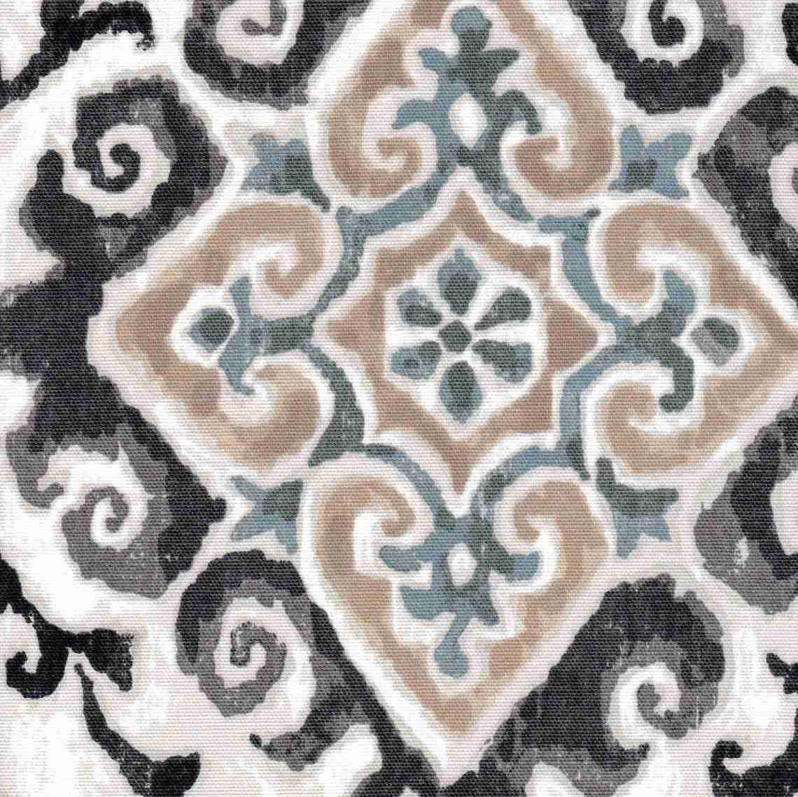 Empress Swag Valance in Feabhra Slate Gray Diamond Medallion - Blue, Tan, Large Scale
