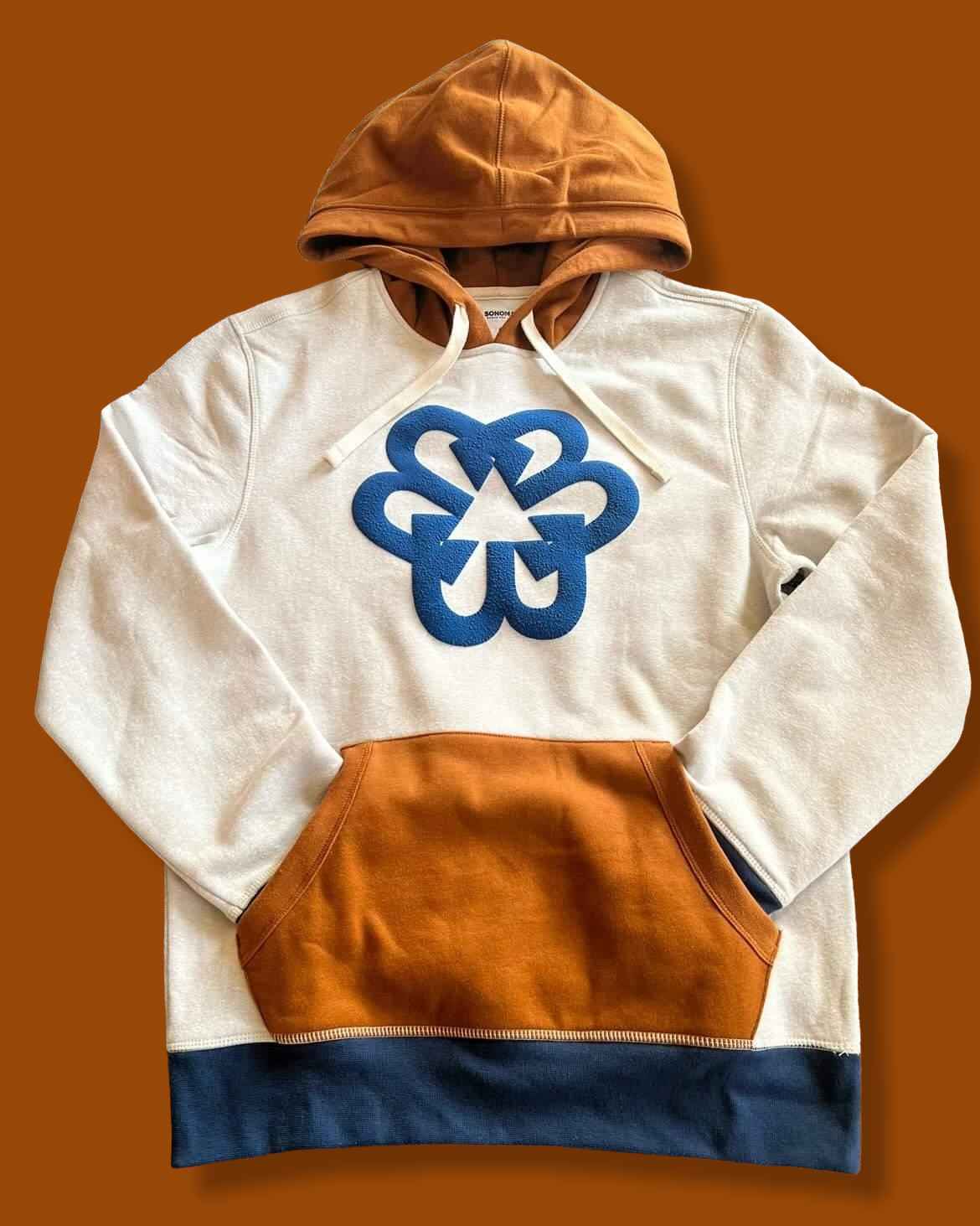 Lifestyle Pyramid Colorblock Hoodie - Blue White and Gold with Navy Blue BTC Logo