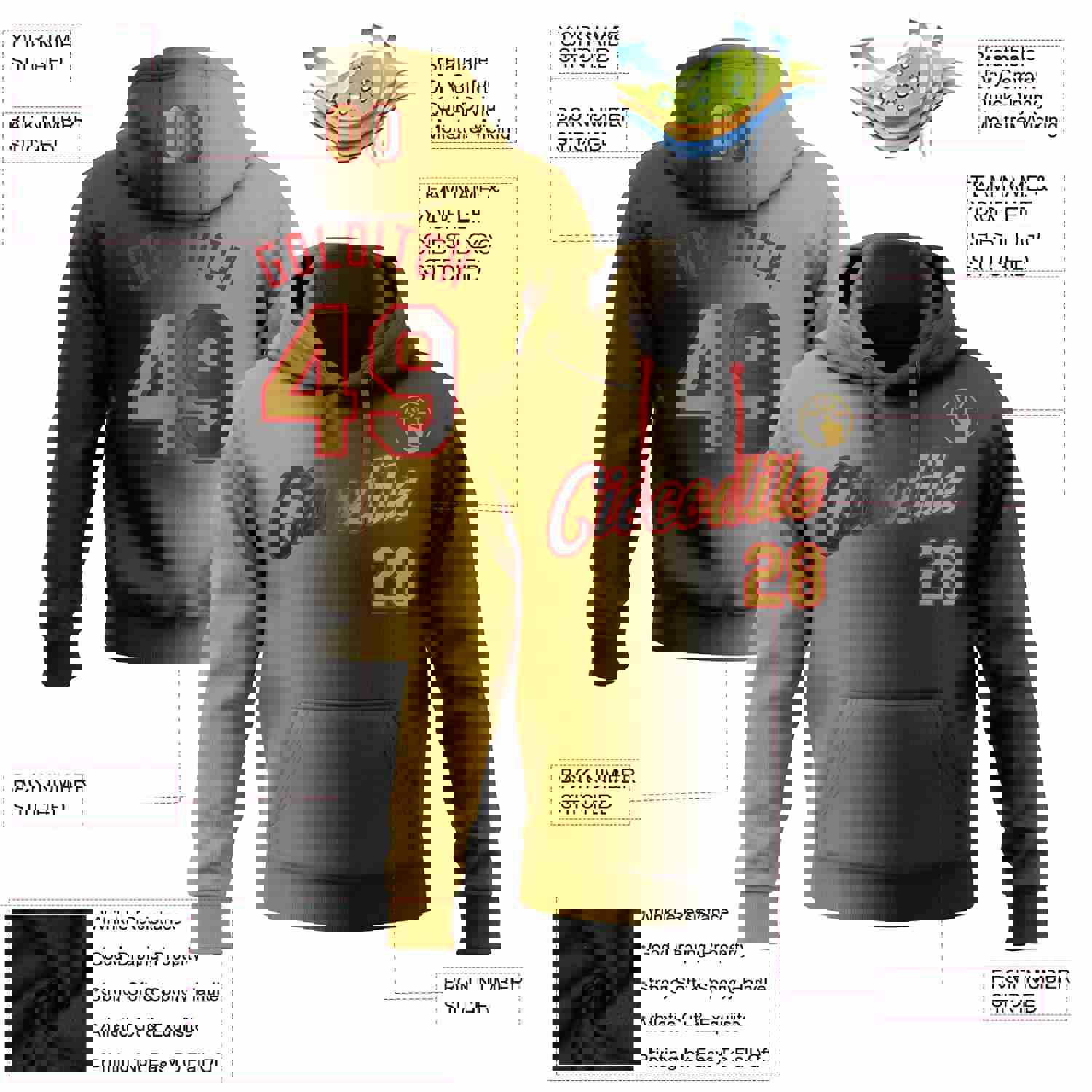Custom Stitched Black Old Gold-Red Gradient Fashion Sports Pullover Sweatshirt Hoodie