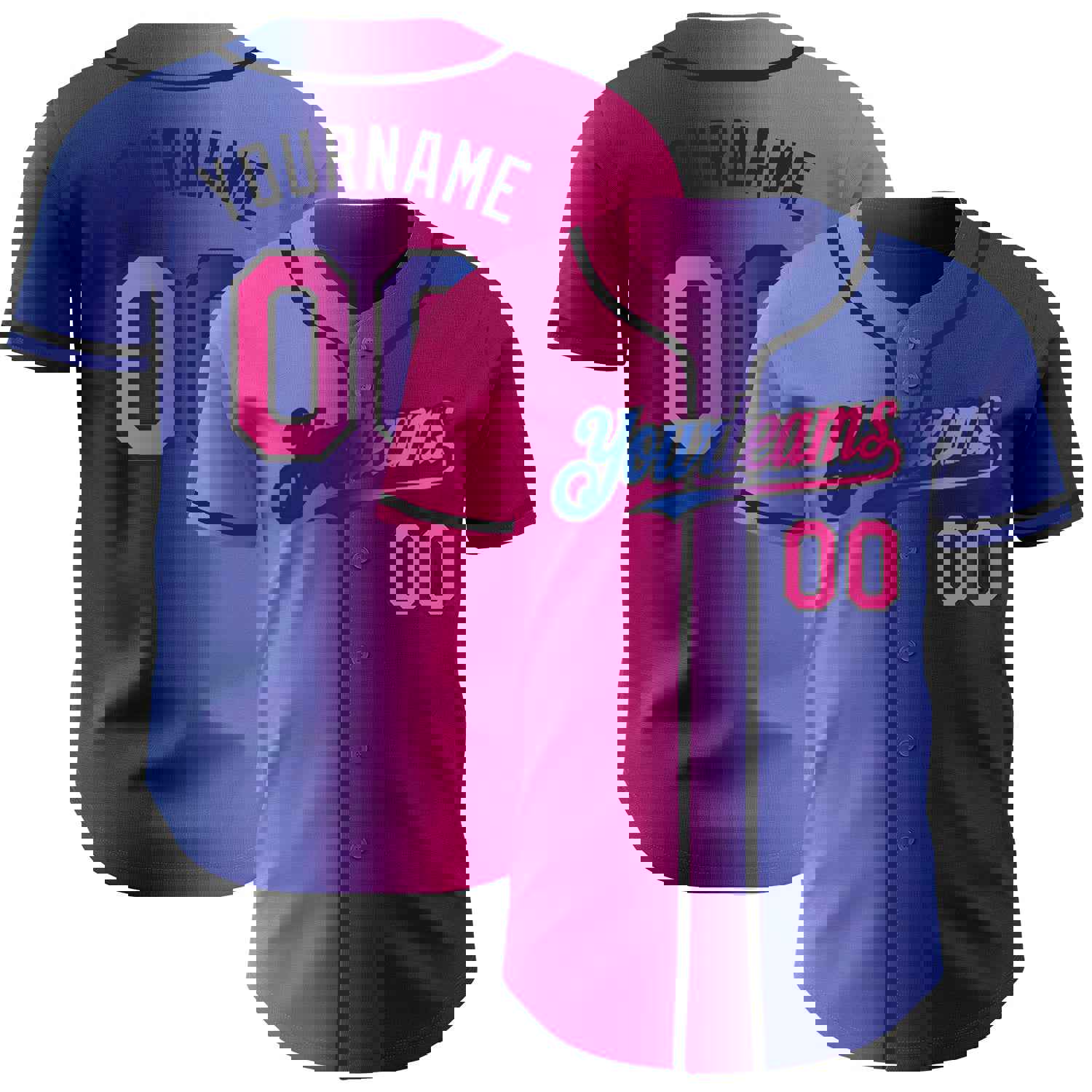 Custom Royal Pink-Black Authentic Gradient Fashion Baseball Jersey