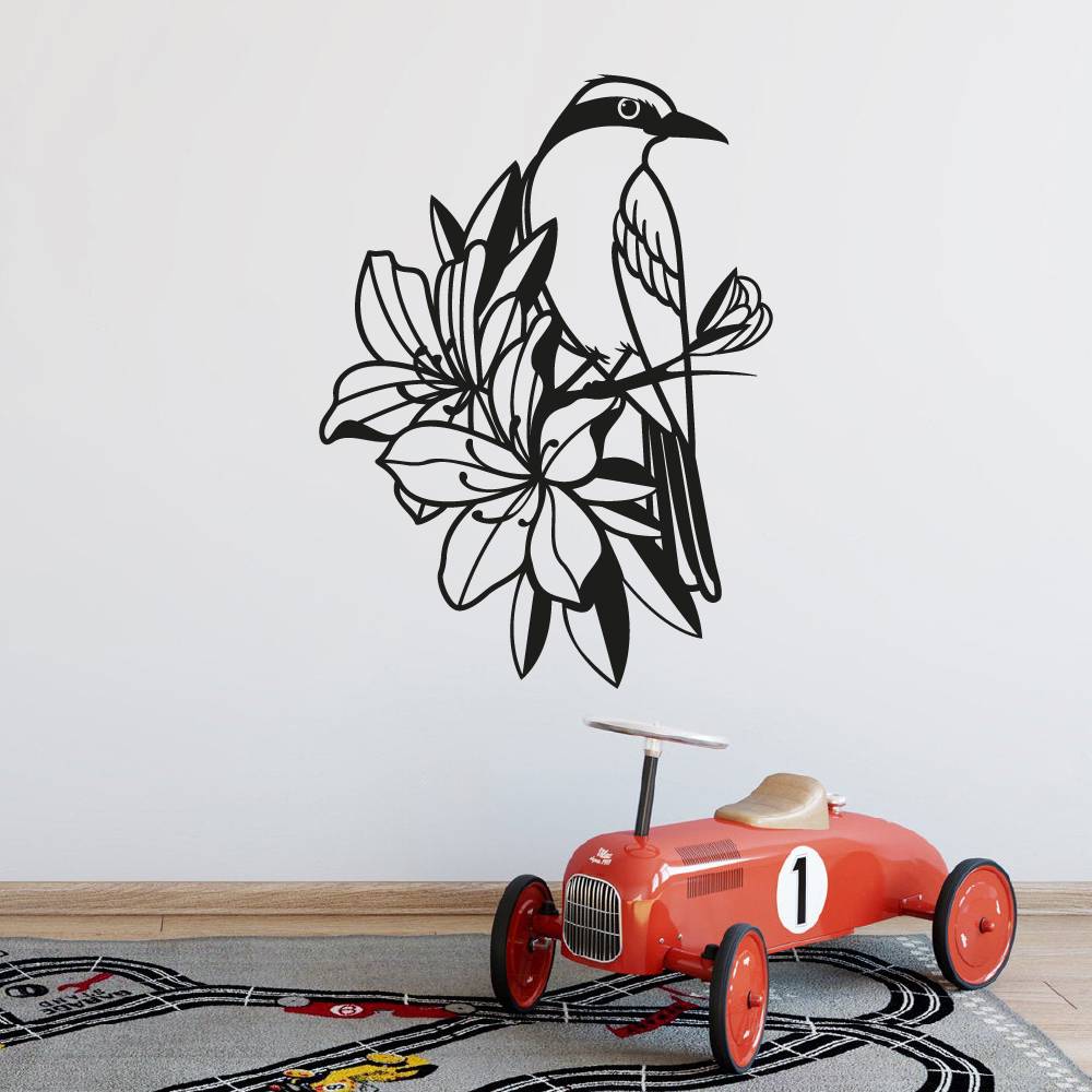 Flowers Floral Vinyl Wall Sticker Wall Decal - Birds Animals Bird Flower Garden Flowers Floral Spring Silhouette