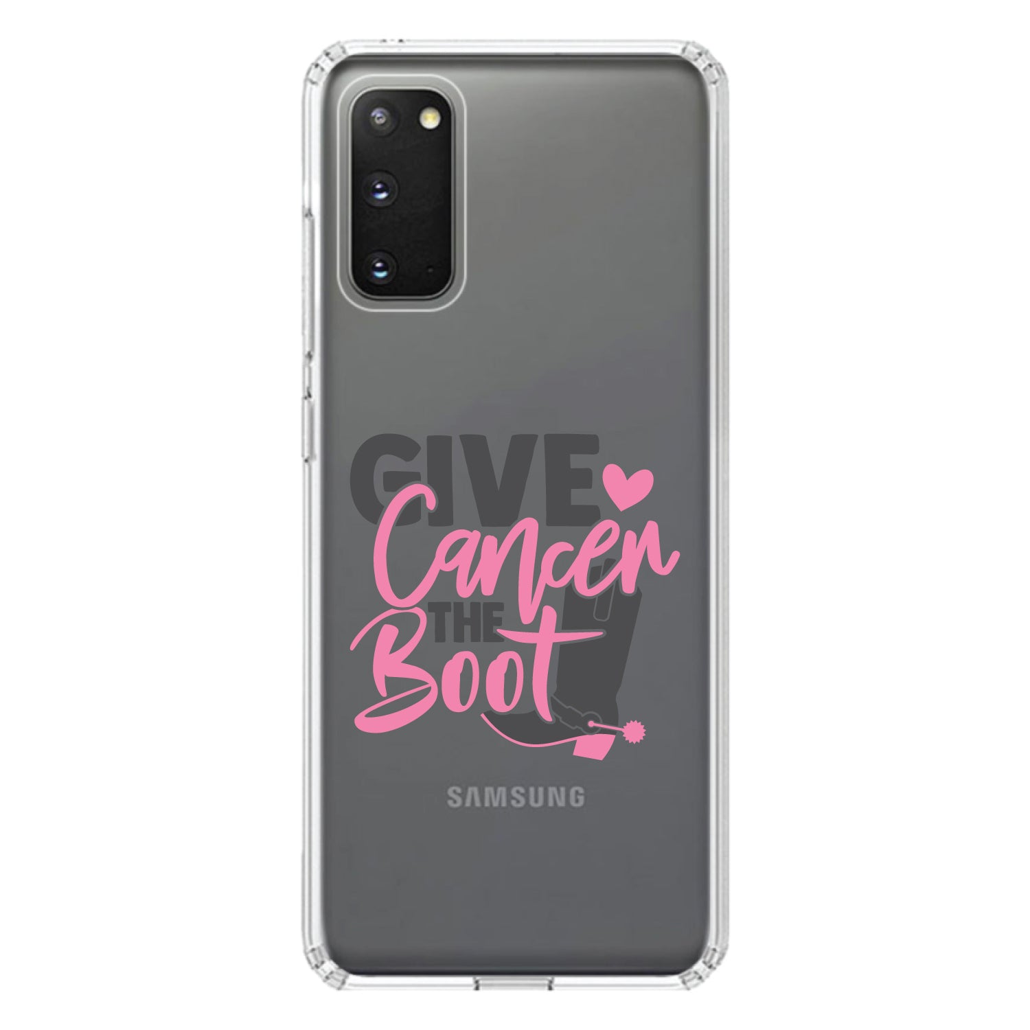 DistinctInk® Clear Shockproof Hybrid Case for Apple iPhone / Samsung Galaxy / Google Pixel - Give Cancer the Boot - Cowboy Spurs