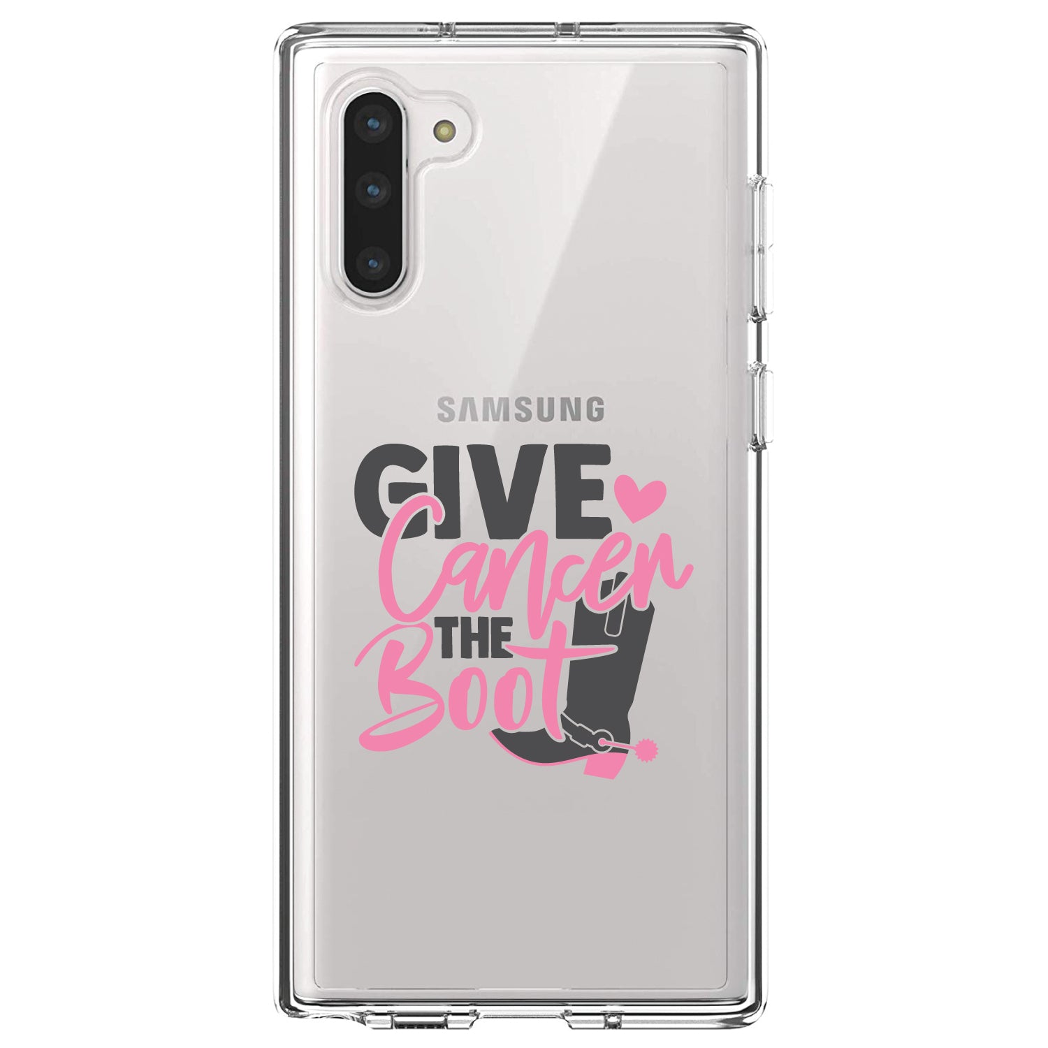 DistinctInk® Clear Shockproof Hybrid Case for Apple iPhone / Samsung Galaxy / Google Pixel - Give Cancer the Boot - Cowboy Spurs