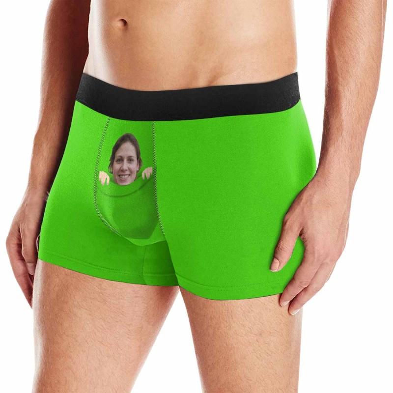Custom Face Blue Pocket Mens Boxer Briefs - Personalized Underwear for Valentine's Day Gift