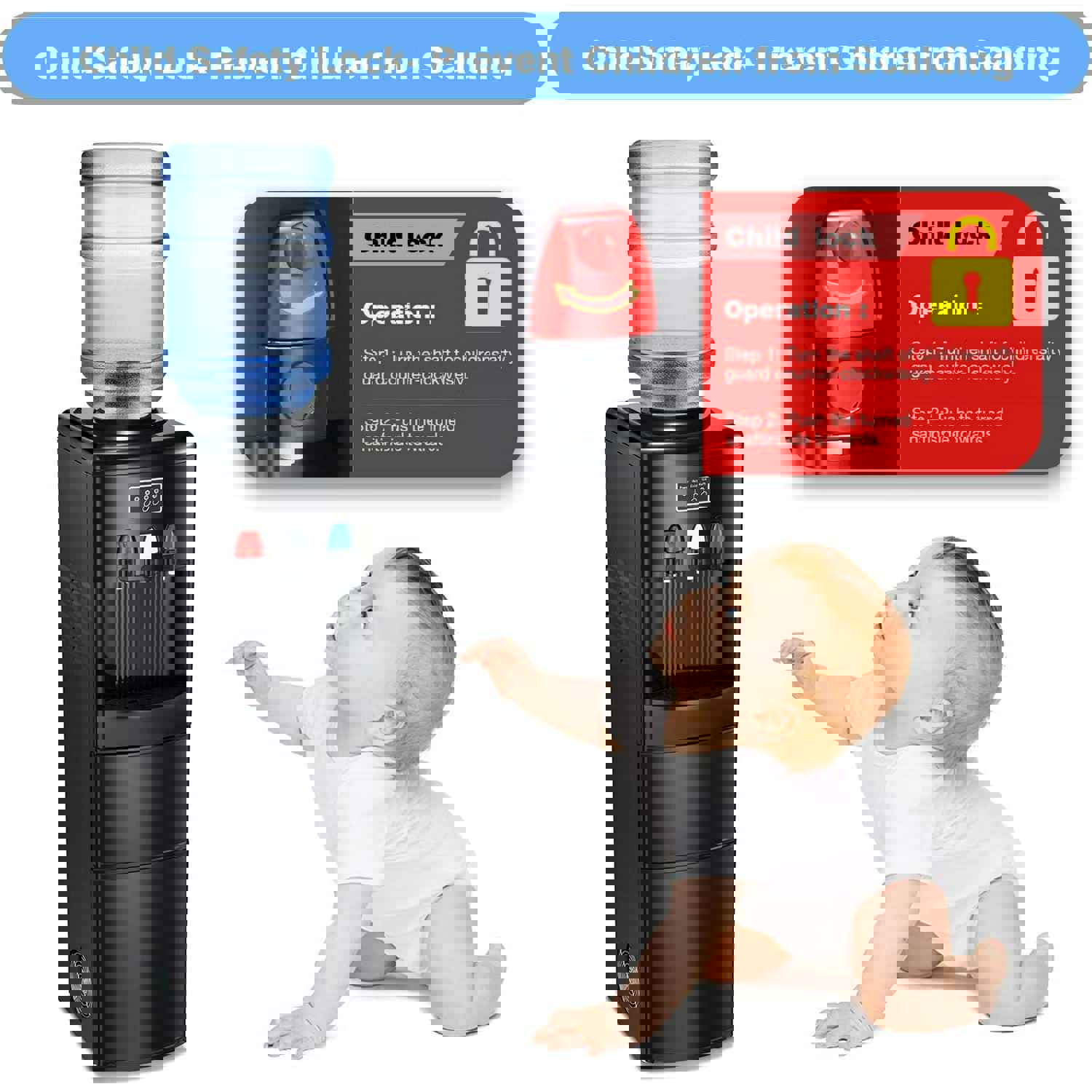 KISSAIR 3-in-1 Water Dispenser with Ice Maker, 5 Gallon Bottle Cooler, 3 Temperature Settings, Child Lock - BLACK