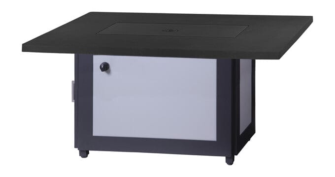 Gensun Meridian 40X 56 Rectangular Gas Fire Pit Set with Modanō Base, Lounge Chairs, and Channel Stools