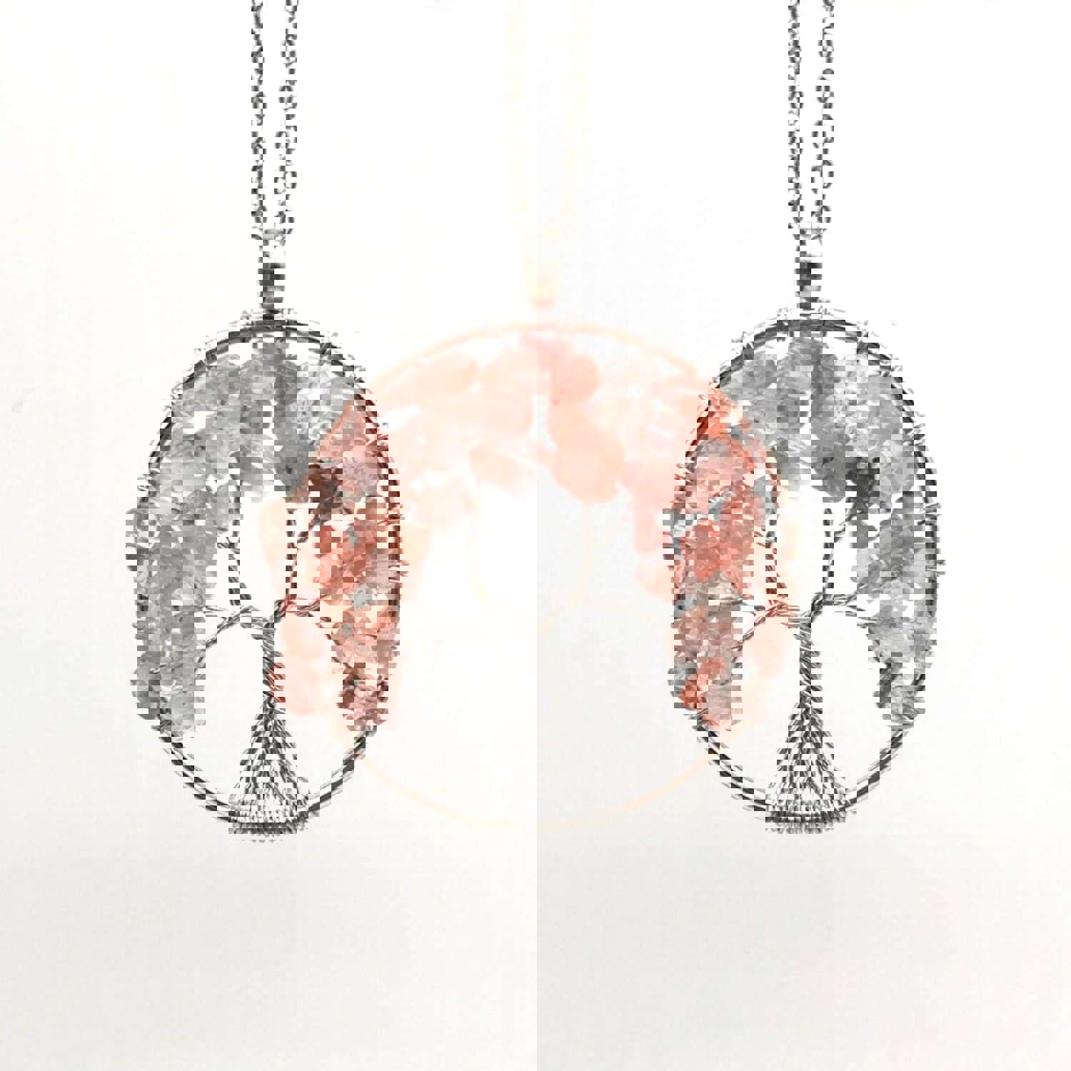 Colorful Gravel Stone Tree of Life Necklace Jewelry