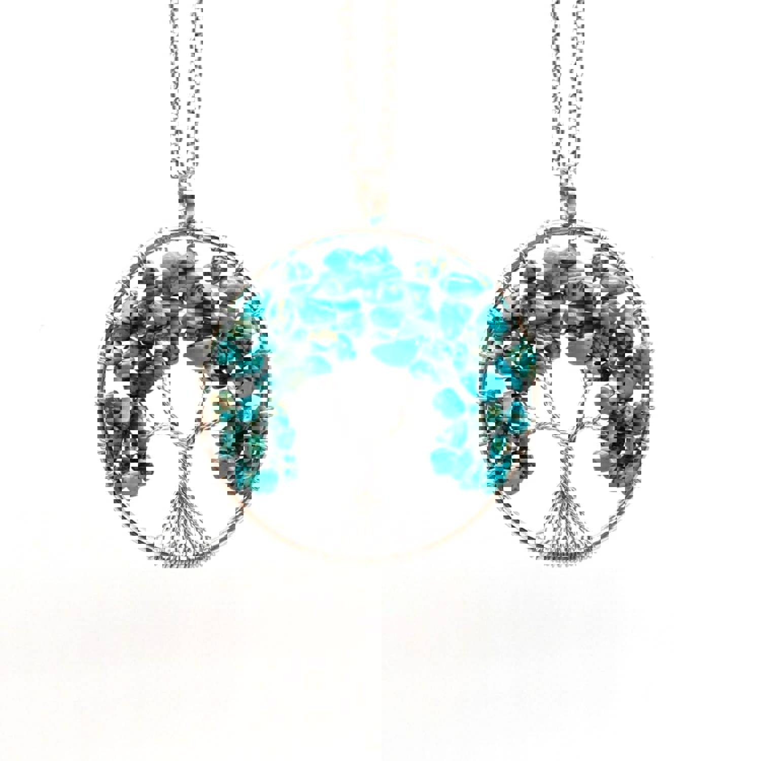 Colorful Gravel Stone Tree of Life Necklace Jewelry