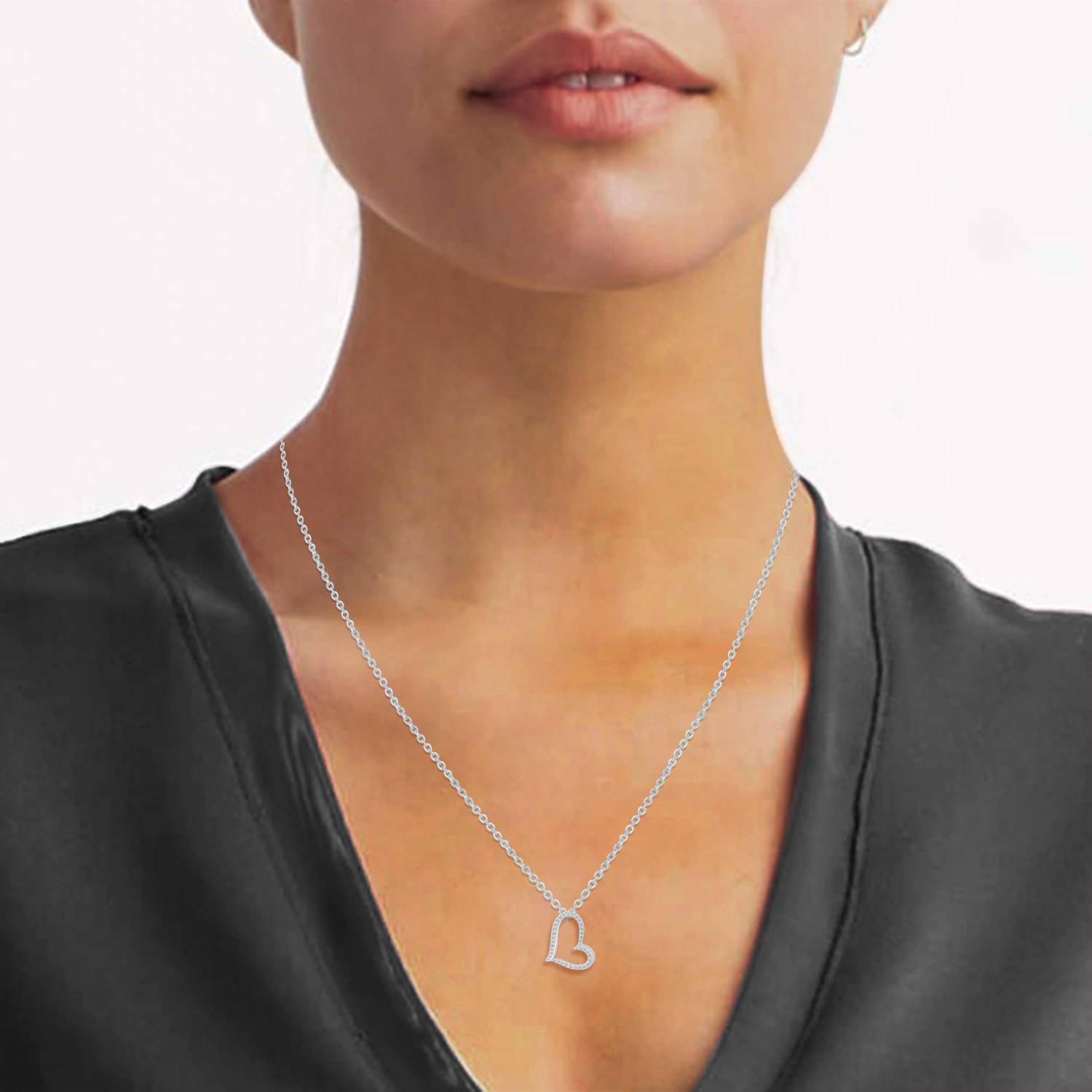 1/4 Cttw Diamond Swirl Open Heart Pendant Necklace in 925 Sterling Silver