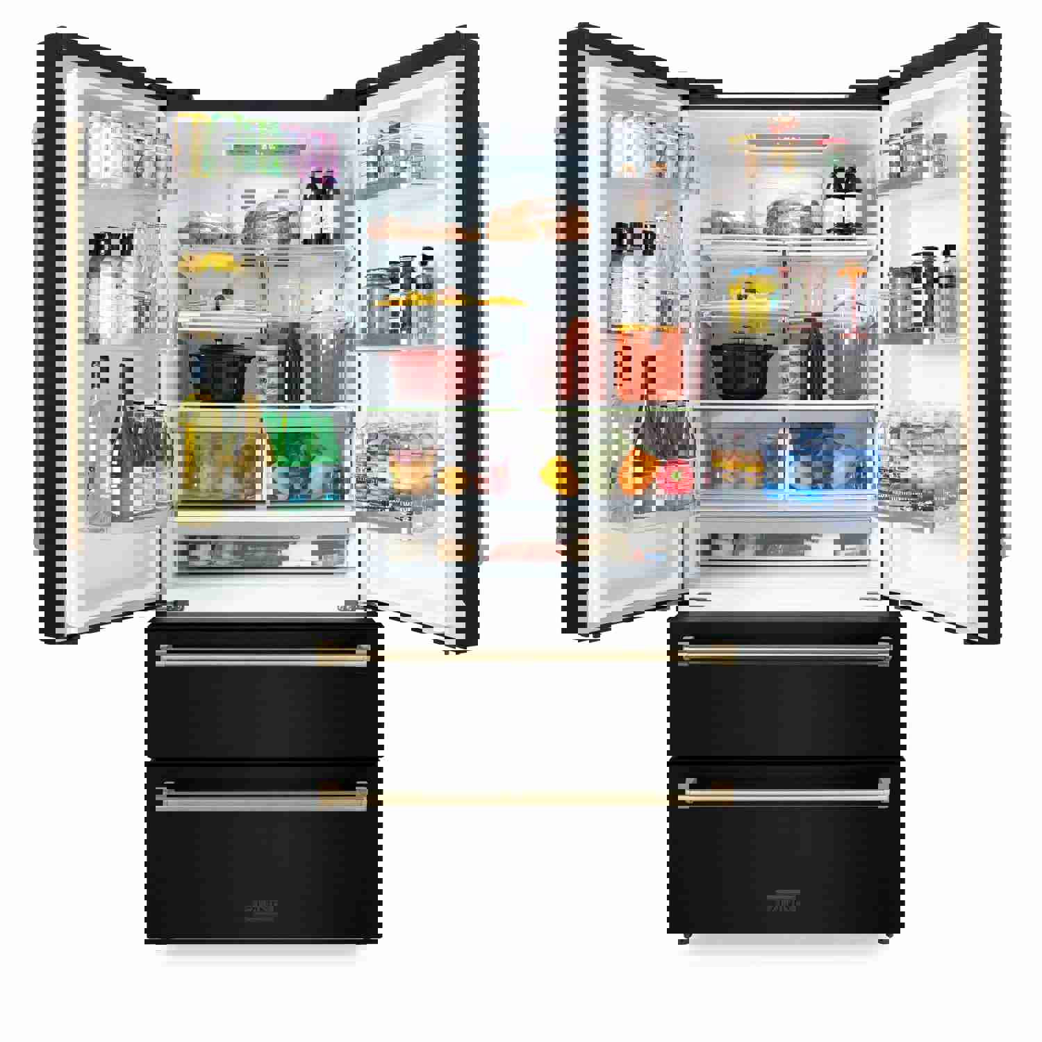 ZLINE Autograph Edition 36 French Door Refrigerator with Ice Maker - Black Stainless Steel & Champagne Bronze Trim