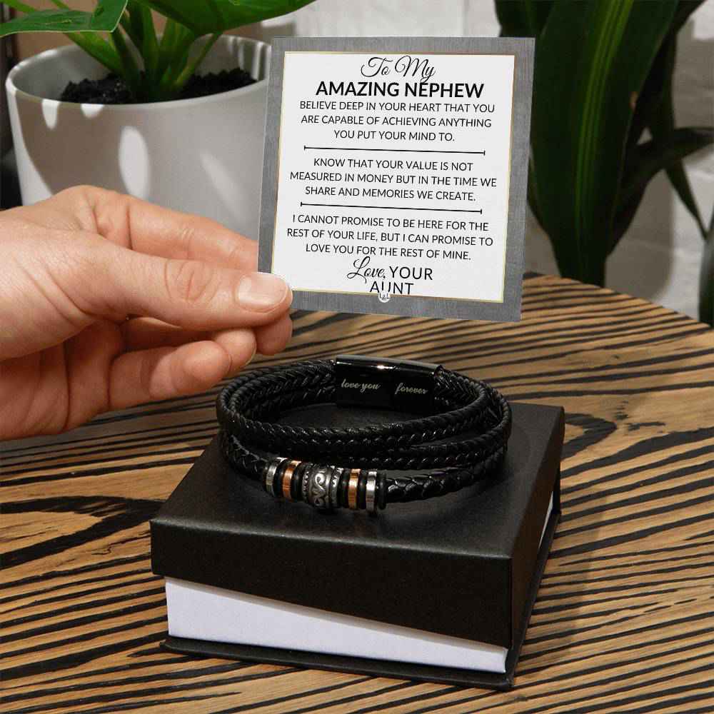 Nephew Gift From Aunt - Inspirational Mens Braided Leather Bracelet