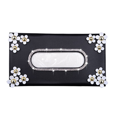 1 Pcs Car Crystal Paper Box with Chrysanthemum Crystal Tissue Box for Sun Visor