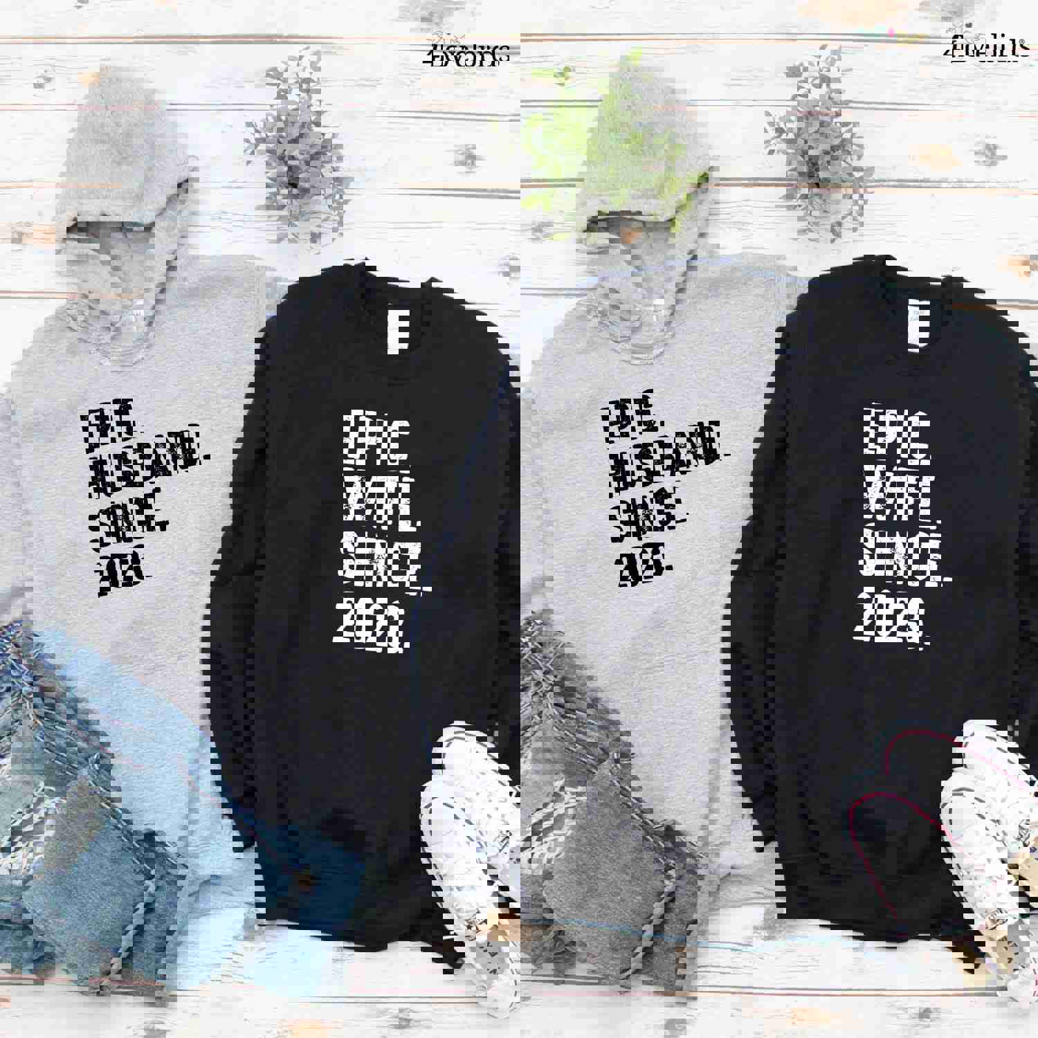 Epic Husband-Wife Since [Date] Custom Matching Set | Couples Anniversary Outfit Gift