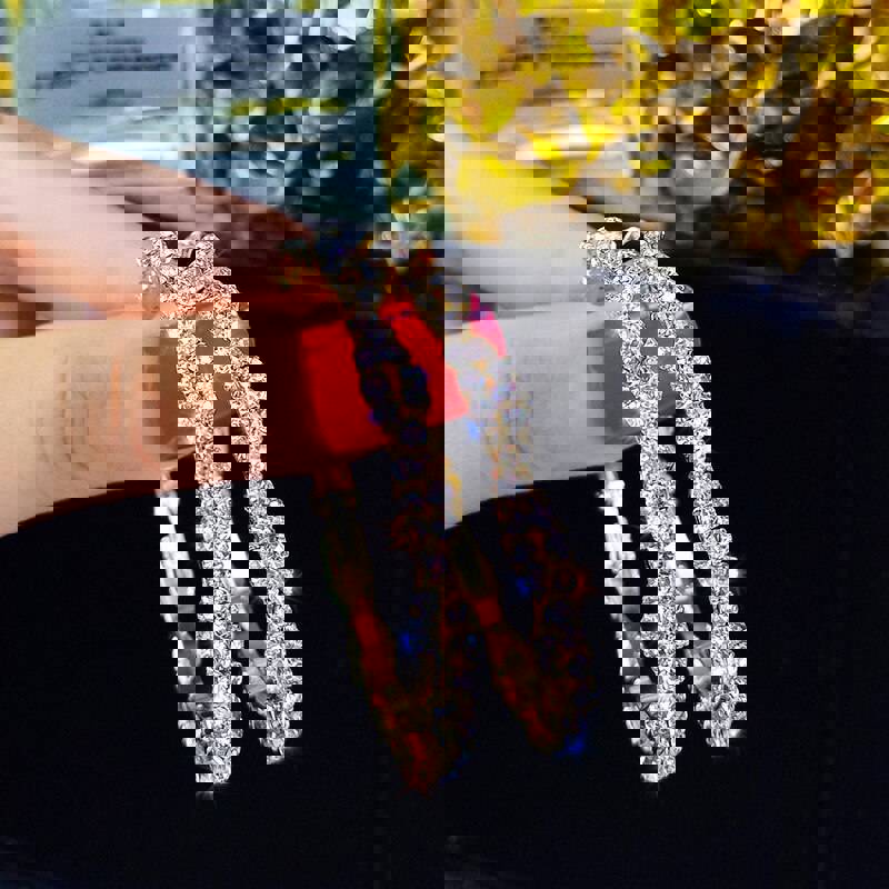 2022 Trendy Round Crystal Hoop Earrings for Women - Shiny Wedding & Party Jewelry Gift