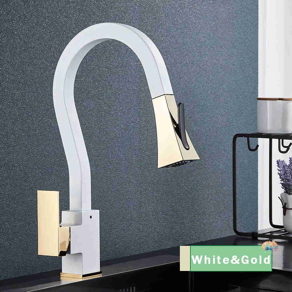 MIRODEMI Kitchen Faucet with Flexible Pull Down Sprayer Mixer Tap