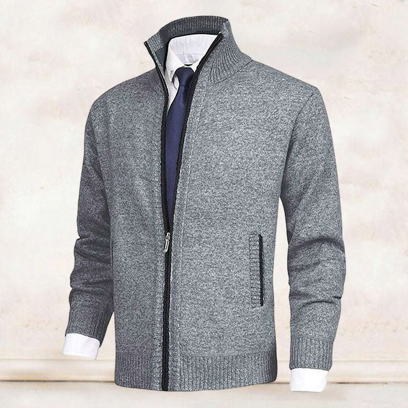 Men's Solid Color Stand Collar Cardigan Sweater Knit Jacket
