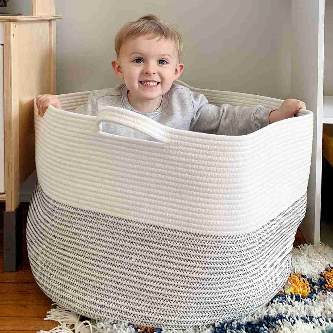 Goodpick Large Cotton Rope Basket - Foldable Storage with Handles