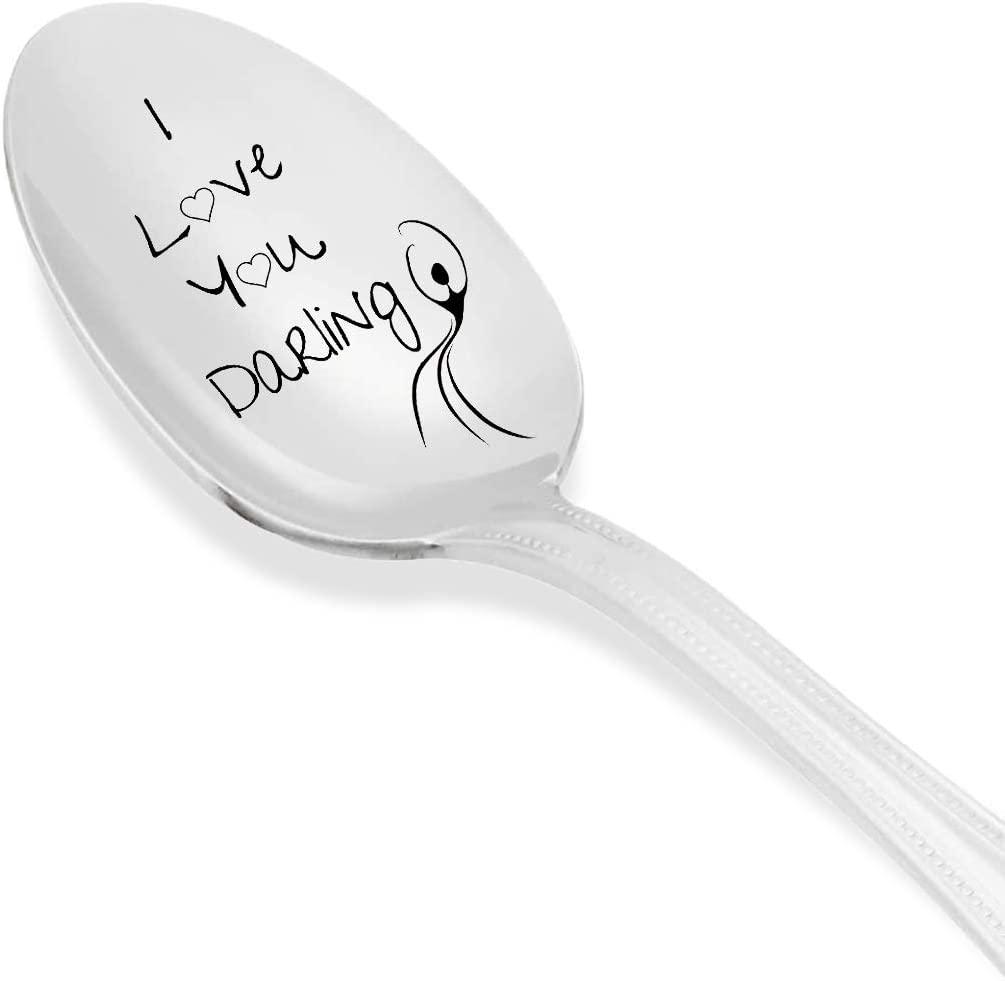 I Love You Darling With Dancing Girl - Engraved Silverware Spoon - Cute Anniversary & Wedding Gift