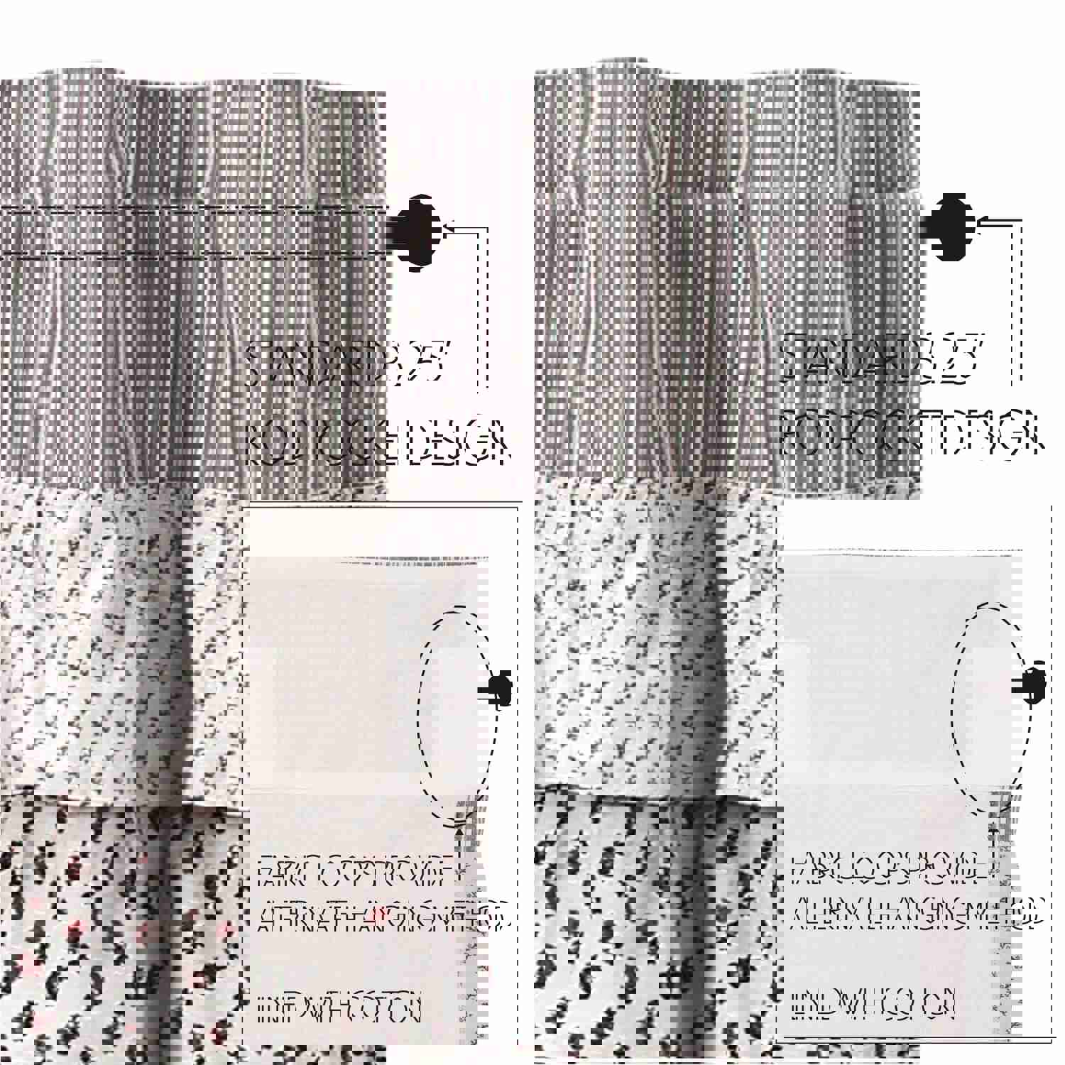 Farmhouse Valance Florette Ruffled Striped Country Window Curtain