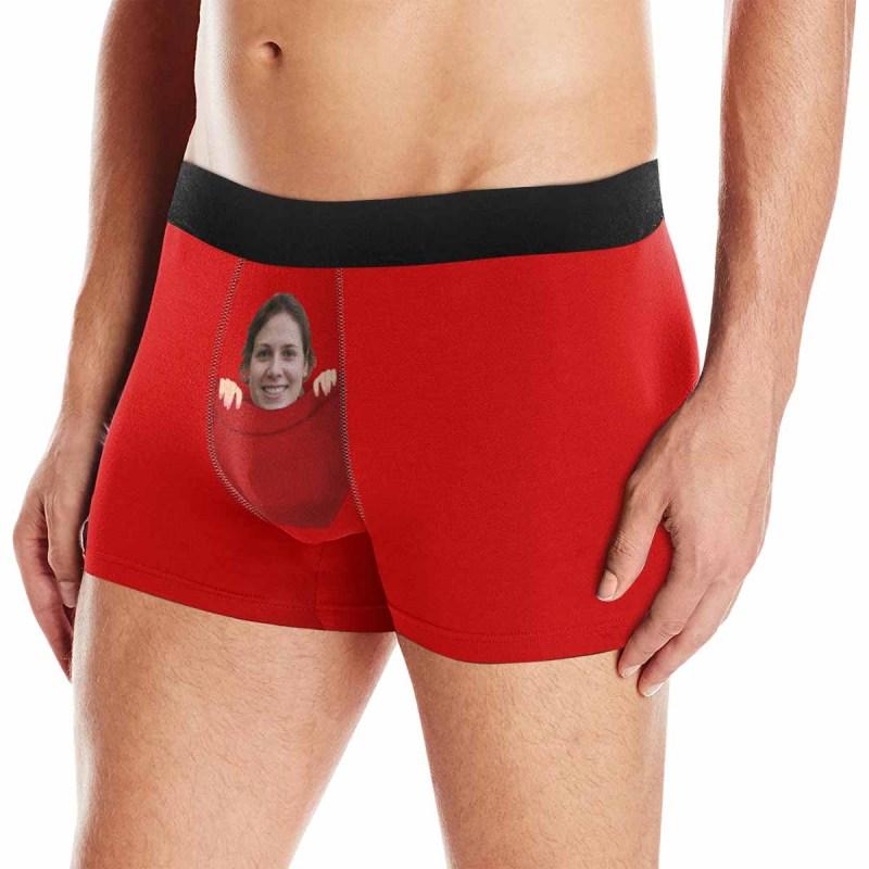 Custom Face Blue Pocket Mens Boxer Briefs - Personalized Underwear for Valentine's Day Gift