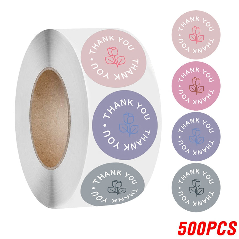 100-500 Pieces Thank You Sticker Envelope Seal Scrapbook Sticker Pink Heart Cute Round Sticker Stationery Label Stickers