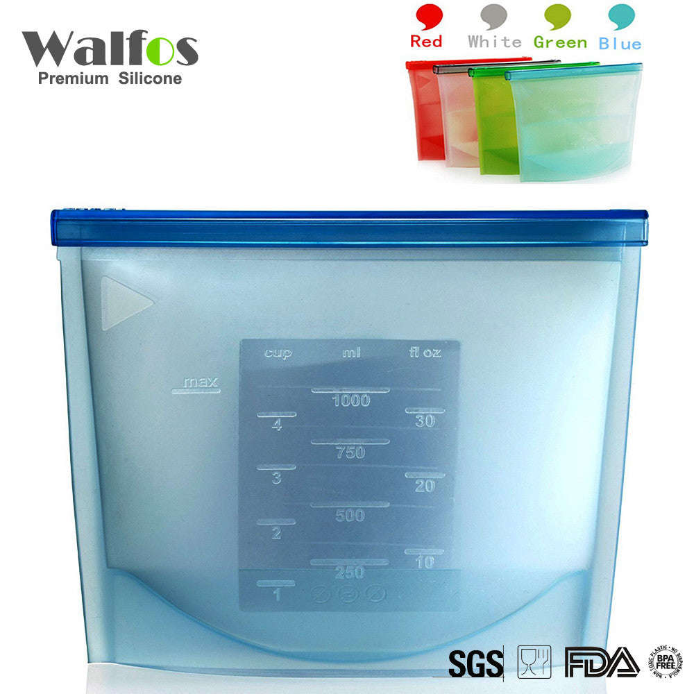 WALFOS Food Grade Silicone Fresh Storage Bags - Collapsible, Durable, and BPA Free