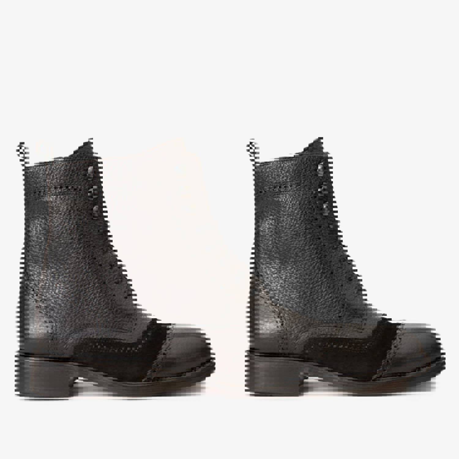 Anderson Black Leather & Suede Brogue Lace-Up Men Boot with Zipper