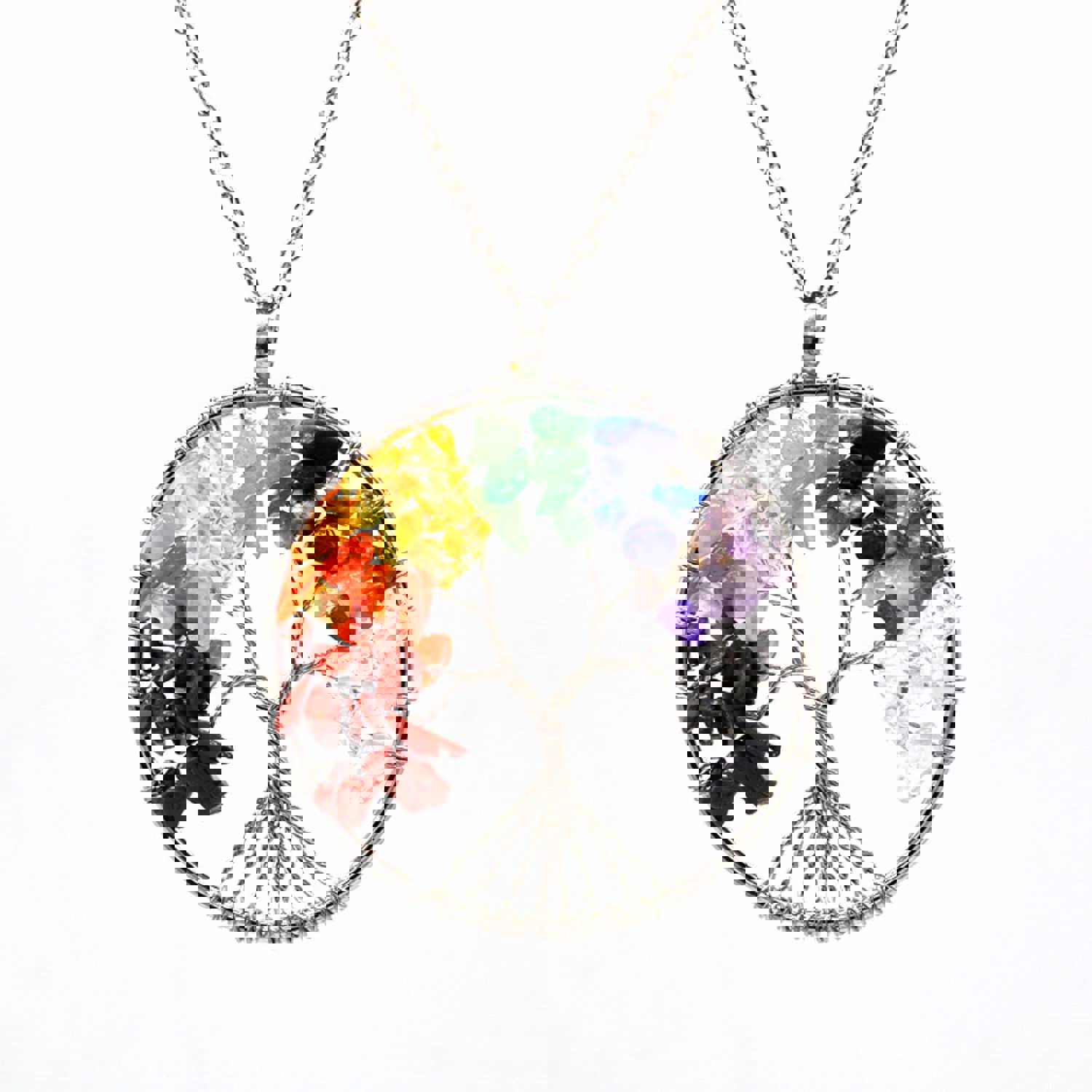 Colorful Gravel Stone Tree of Life Necklace Jewelry
