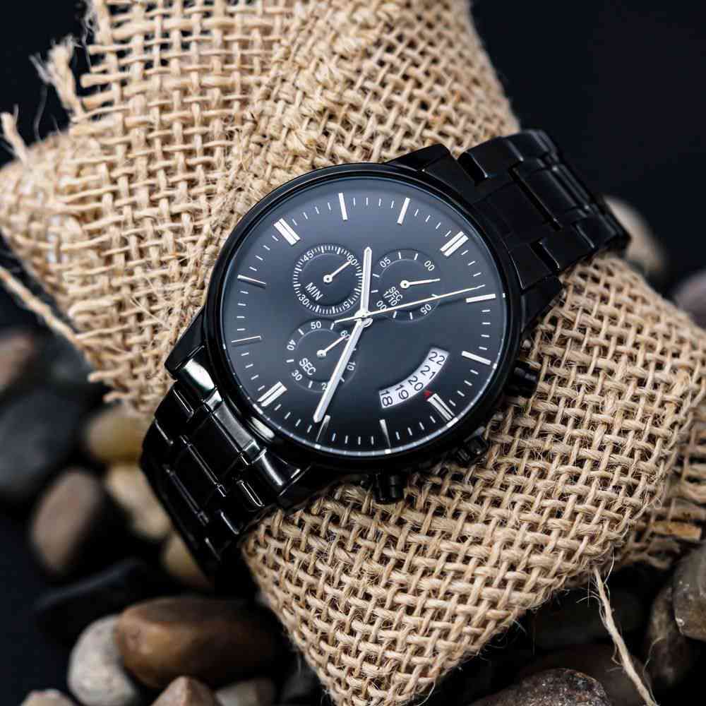 Engraved Thank You for Always Doing Your Best for Us Black Chronograph Watch