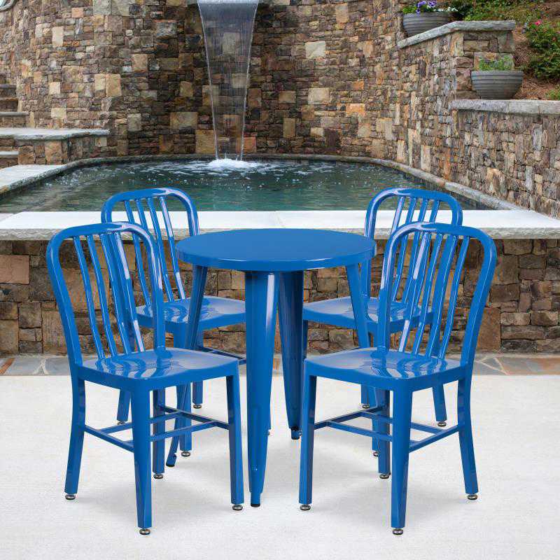 CH-51080TH-4-18VRT Flash Furniture Thomas Commercial Grade 24 Round Blue Metal Indoor-Outdoor Table Set with 4 Chairs