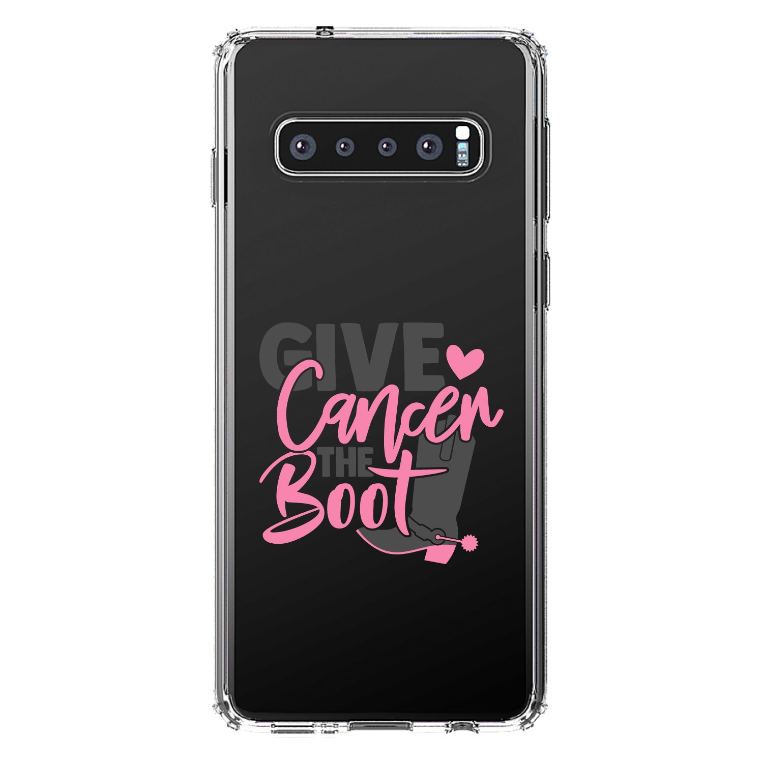 DistinctInk® Clear Shockproof Hybrid Case for Apple iPhone / Samsung Galaxy / Google Pixel - Give Cancer the Boot - Cowboy Spurs