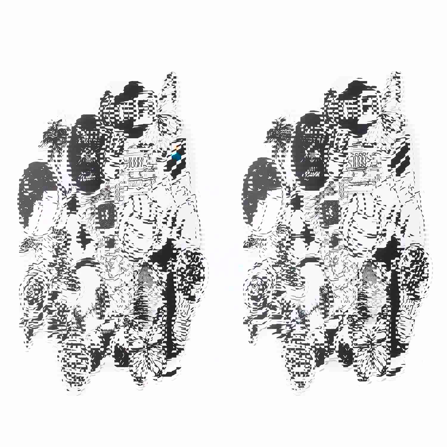 Craspire Mix Pattern Cartoon Stickers, Vinyl Waterproof Decals for Water Bottles, Laptop, Phone, Skateboard Decoration, Black & White, 50pcs/bag