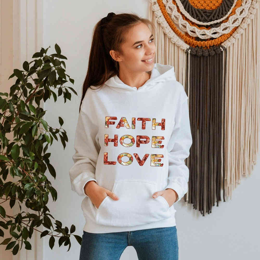 Faith Hope Love Floral Text Hoodie - Christian Gift Sweatshirt