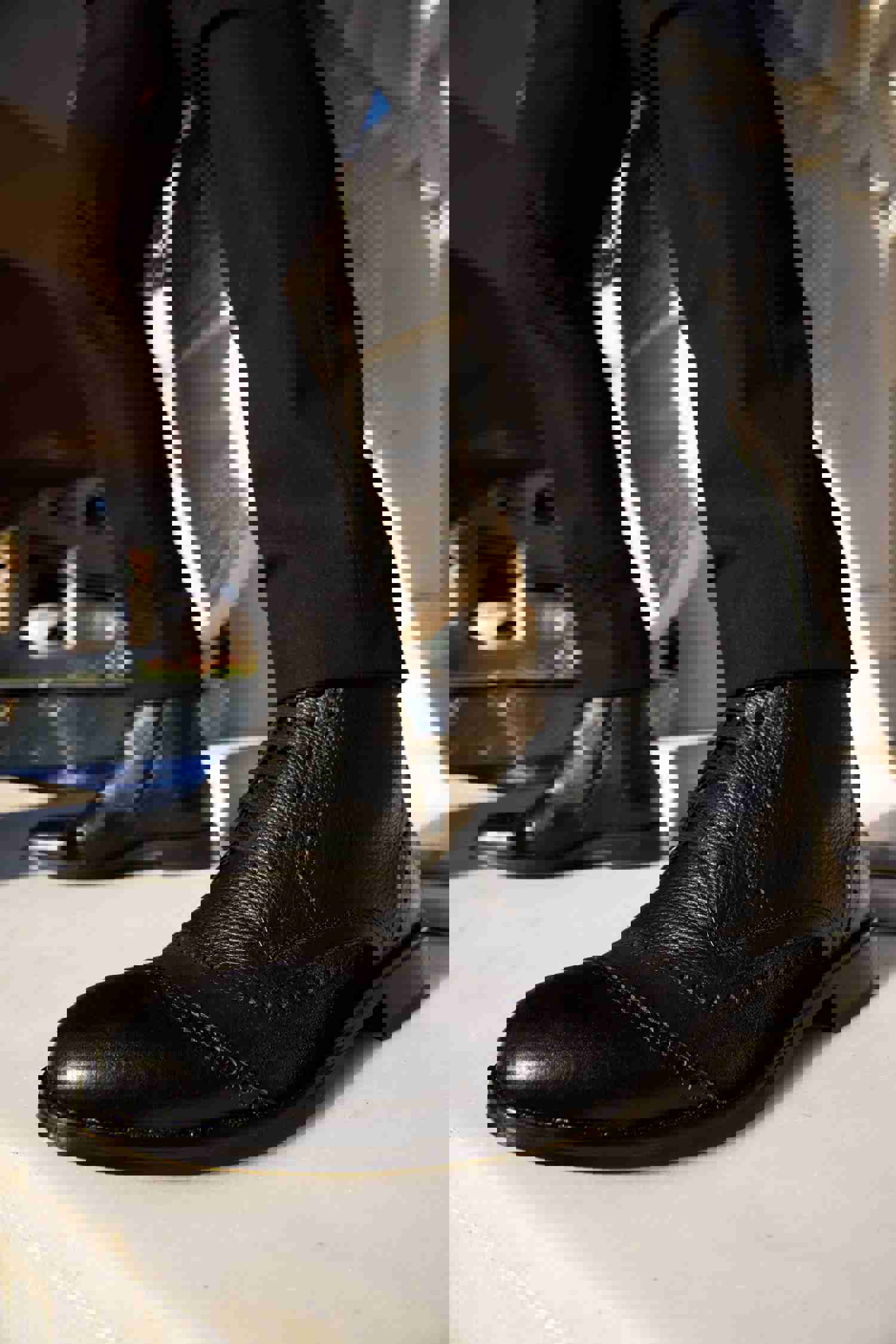 Anderson Black Leather & Suede Brogue Lace-Up Men Boot with Zipper