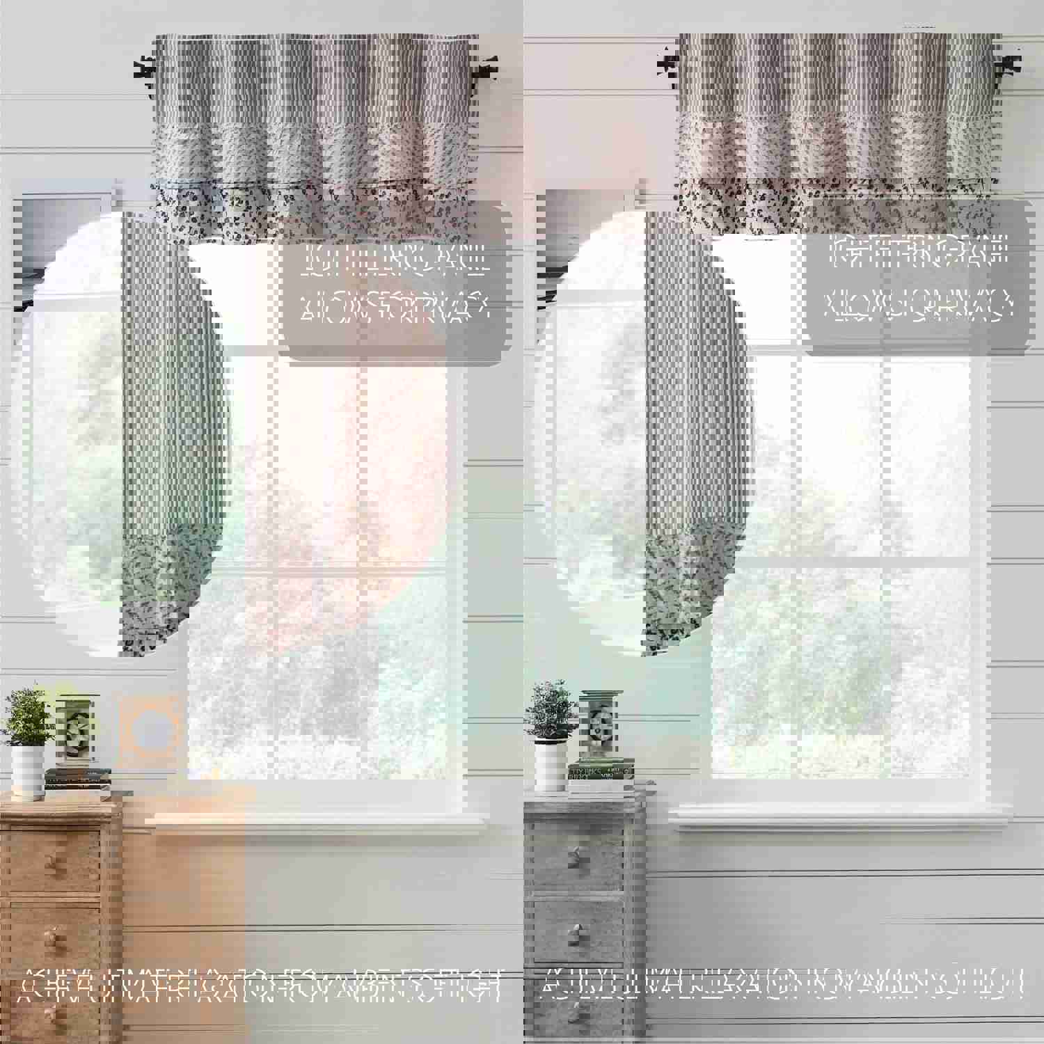 Farmhouse Valance Florette Ruffled Striped Country Window Curtain