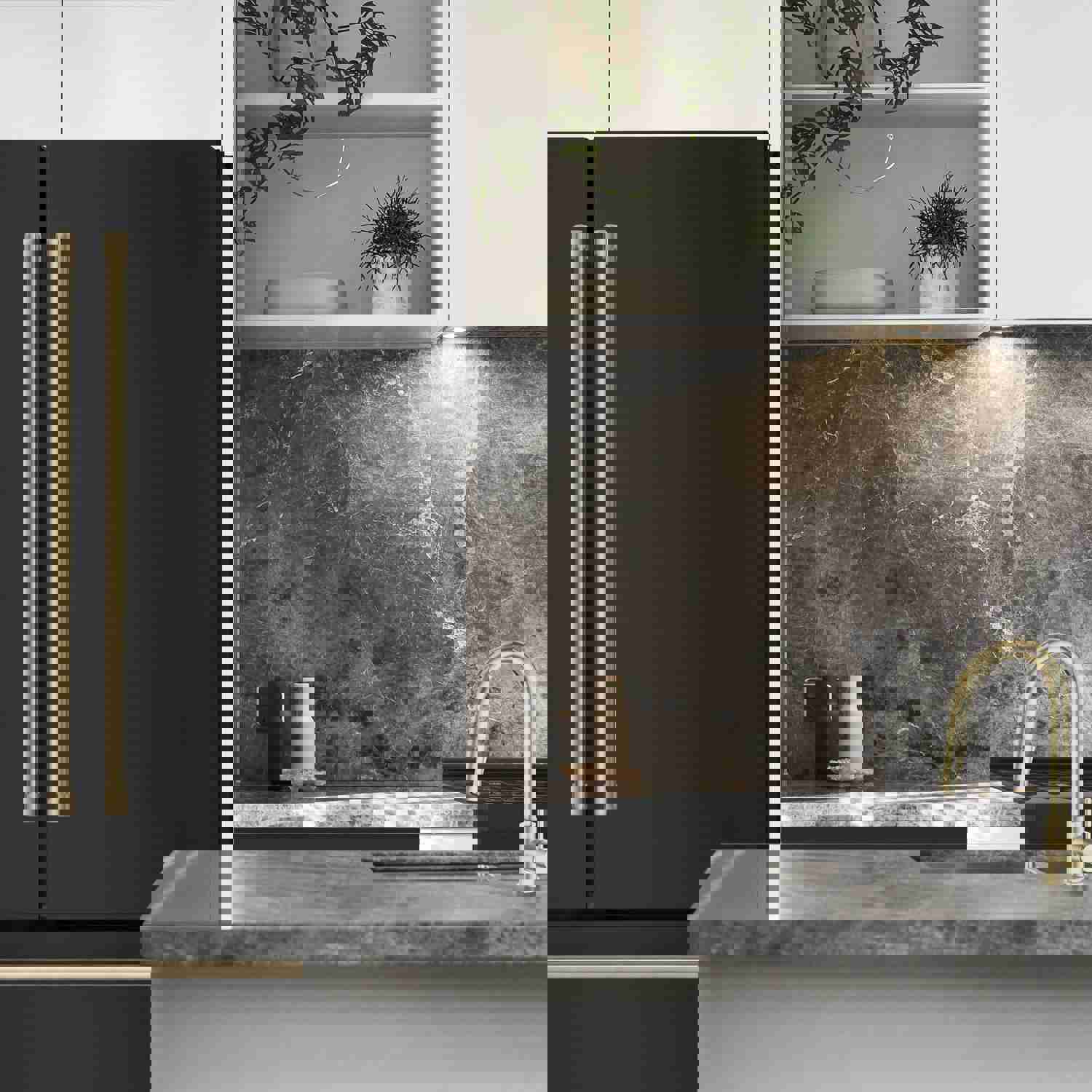 ZLINE Autograph Edition 36 French Door Refrigerator with Ice Maker - Black Stainless Steel & Champagne Bronze Trim