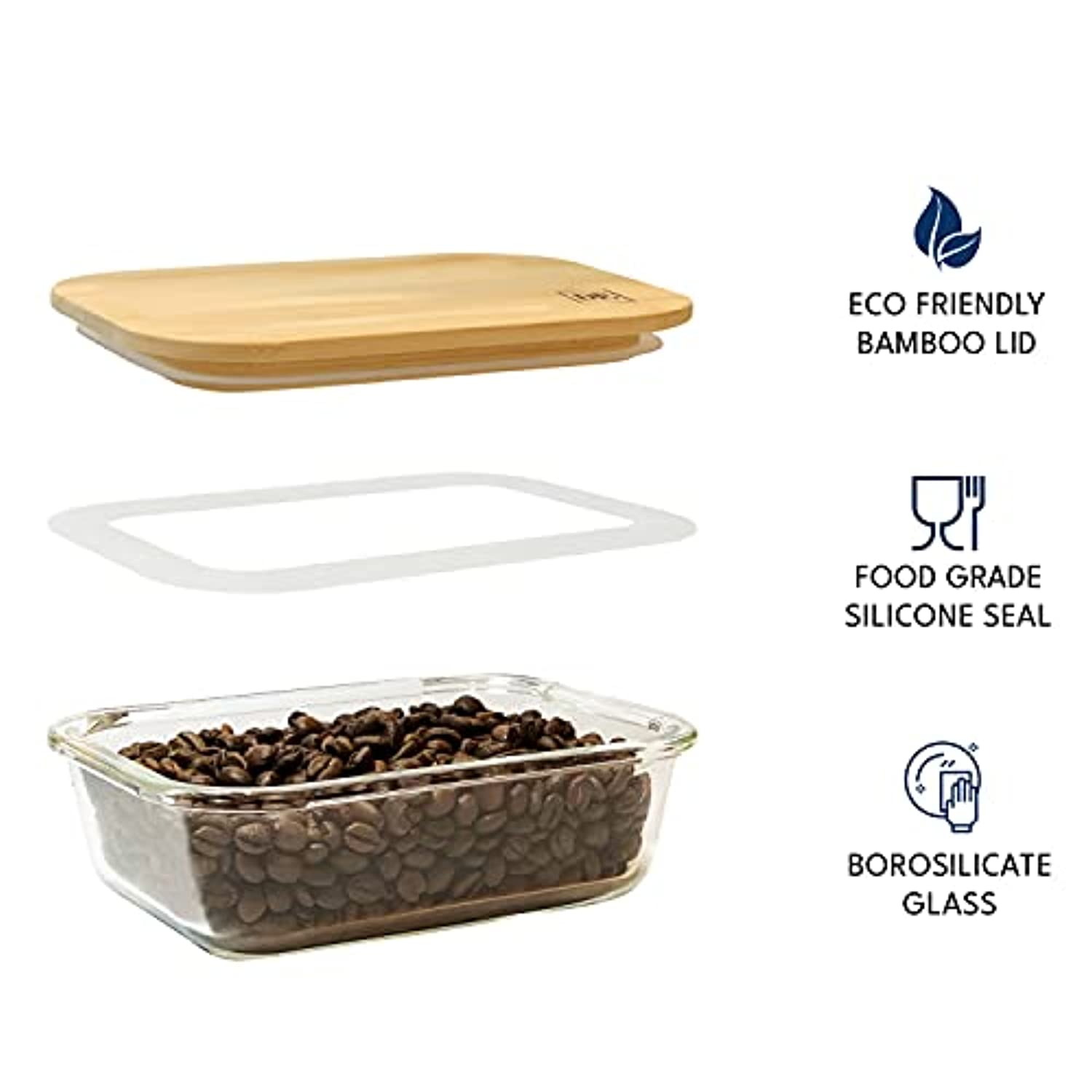 Eco-Friendly Glass Food Storage Containers with Bamboo Lids, Set of 4