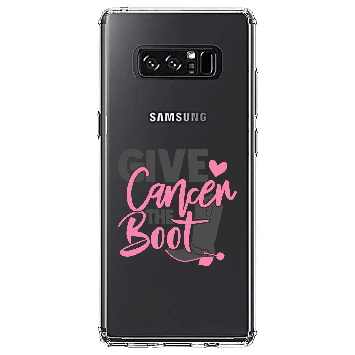 DistinctInk® Clear Shockproof Hybrid Case for Apple iPhone / Samsung Galaxy / Google Pixel - Give Cancer the Boot - Cowboy Spurs