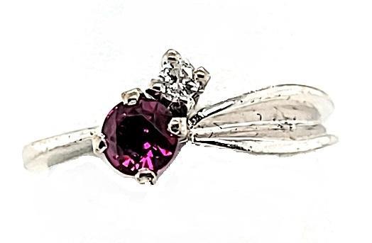 Vintage Ruby and Diamond Ring in 14K White Gold with Unique Wine Color