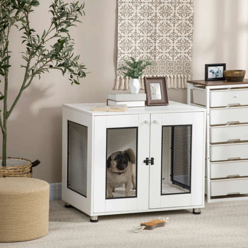 PawHut Dog Crate Furniture with Water-resistant Cushion, Double Doors, Indoor Pet Crate for Small & Medium Dogs