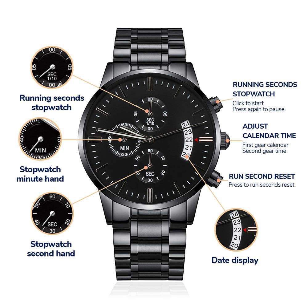 Engraved Thank You for Always Doing Your Best for Us Black Chronograph Watch