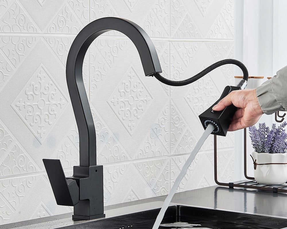 MIRODEMI Kitchen Faucet with Flexible Pull Down Sprayer Mixer Tap